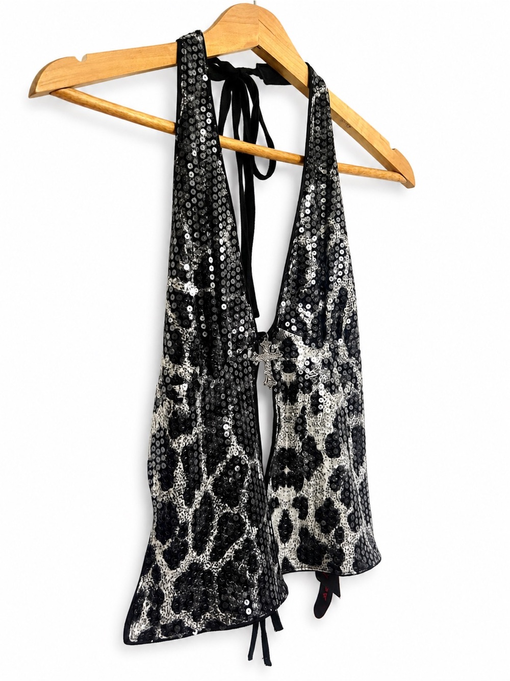 Y2K Sequin Halter Top Leopard Cross NWT - Picture 4 of 9